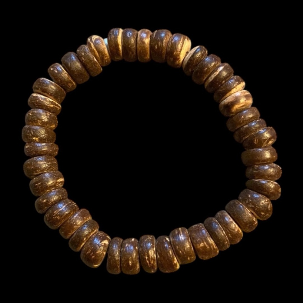 Bracelet, Coconut Shell, Elastic, Vintage 1980s